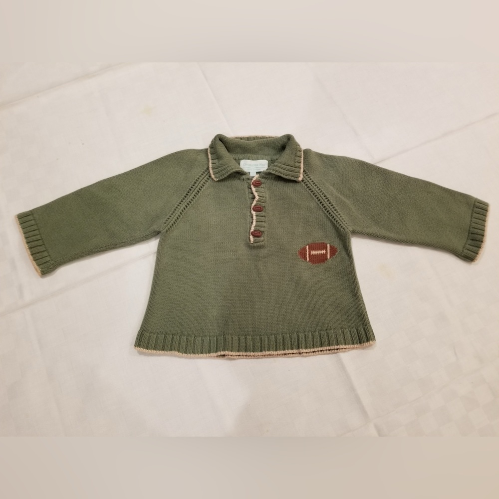 Cute football sweater fits 2-4 yo. Green with football buttons. Like new!